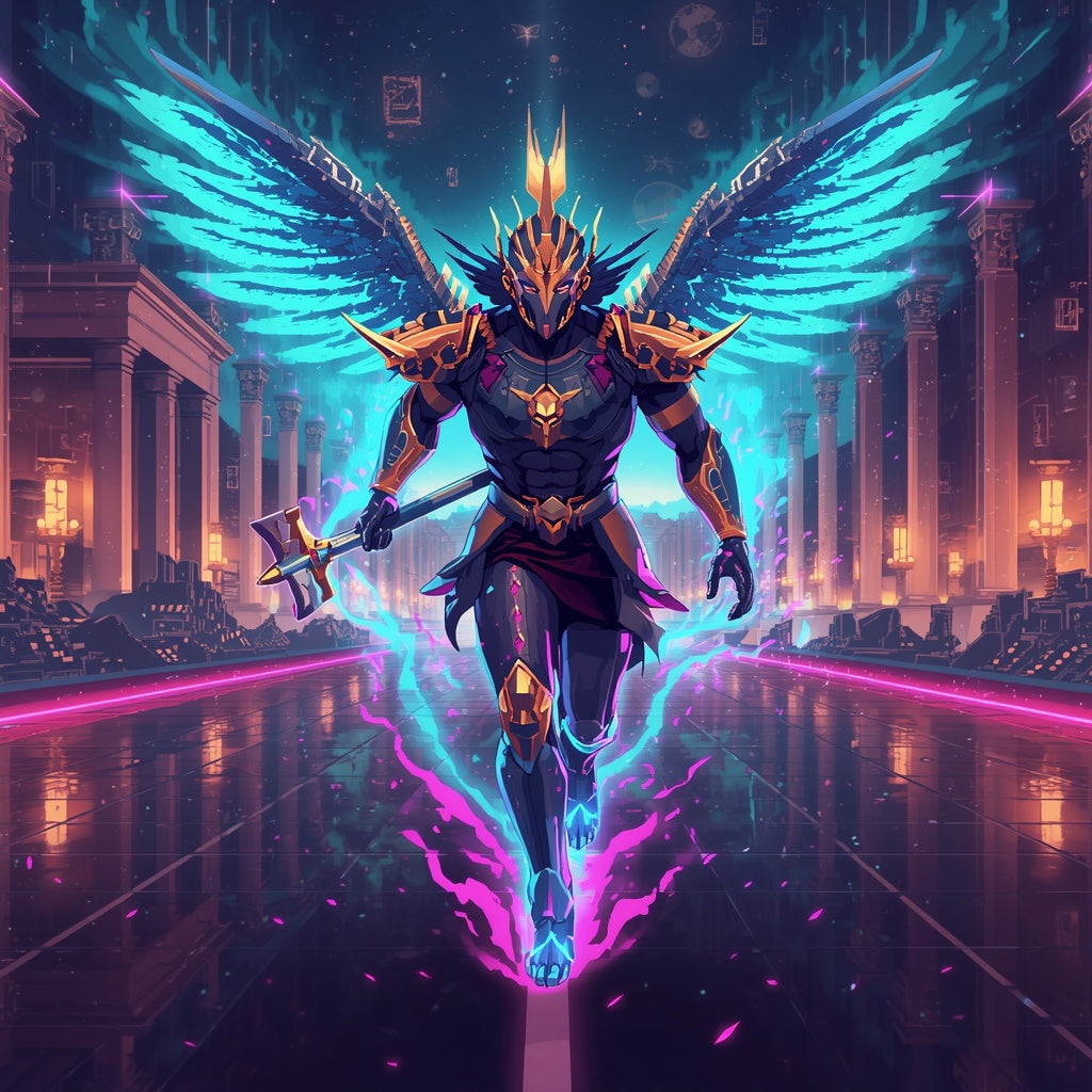 Hermes Neon Velocity – Arte Pixel Futurista