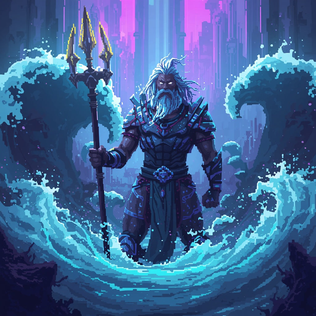 Poseidon Ocean Cyber – Arte Pixel Premium
