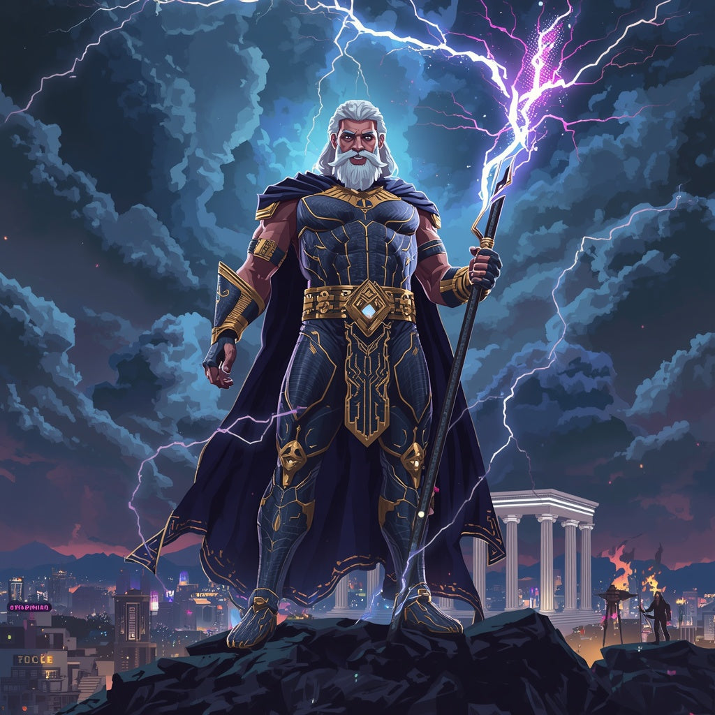 ⚡ Zeus Thunder Reign – Art Pixel Futuriste