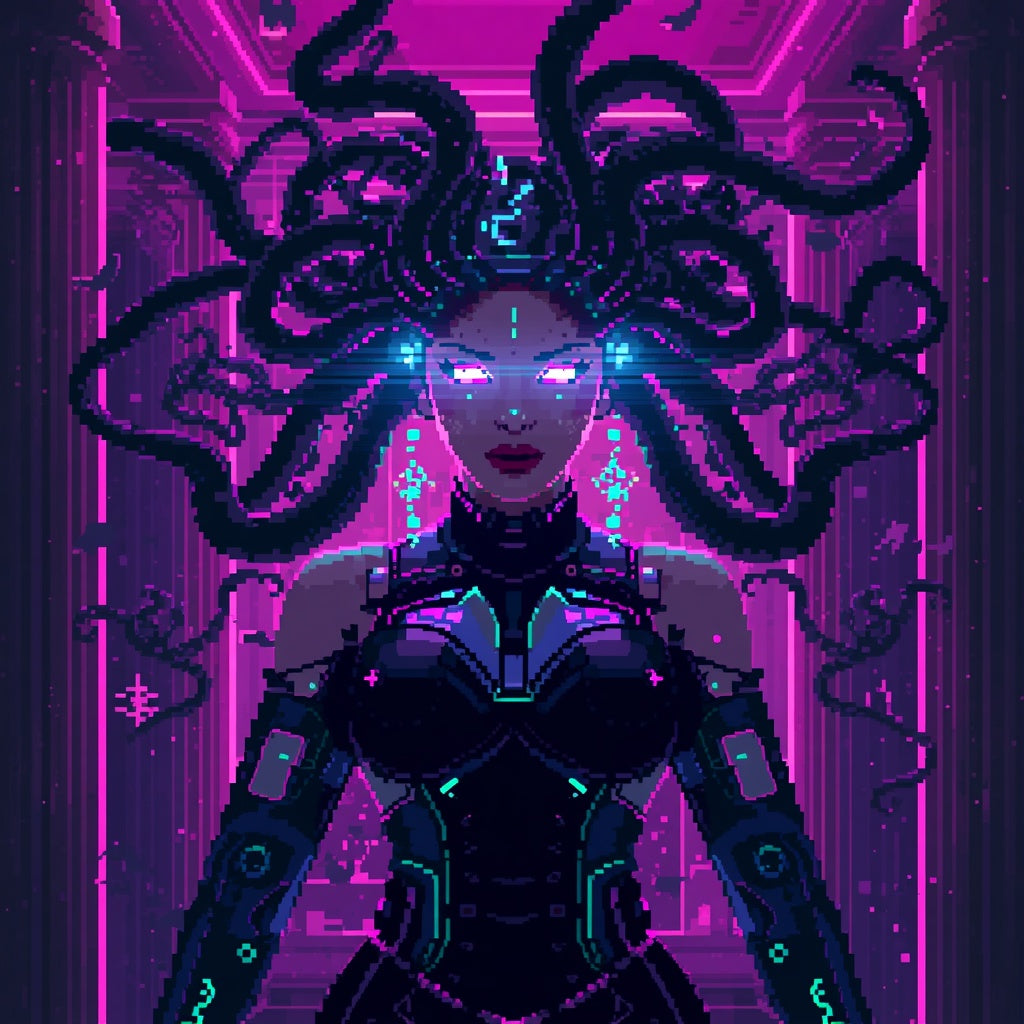 Medusa Neon Vision – Arte Pixel Futurista